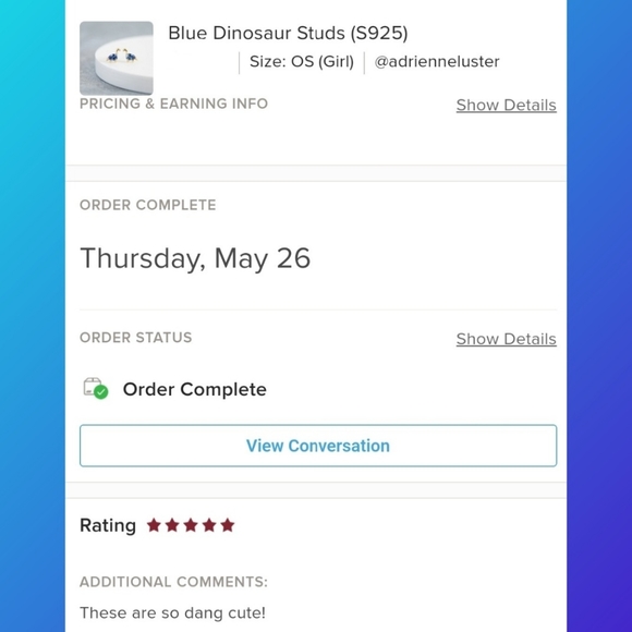 Blue Dinosaur Studs (S925) - Only 1 left! - Picture 7 of 9